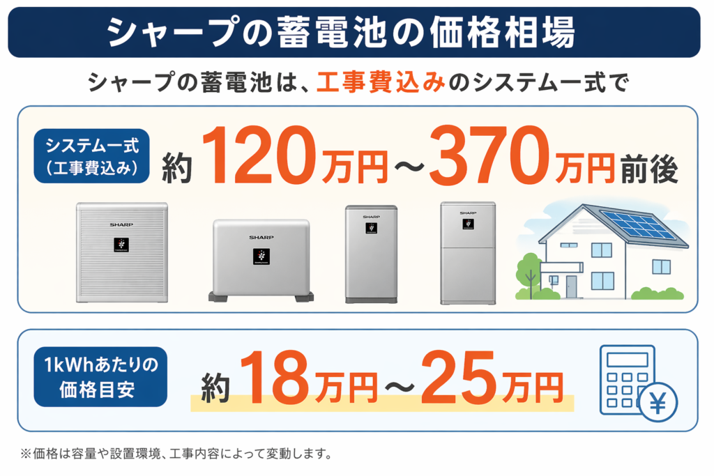 シャープ蓄電池の価格は約120万円〜370万円前後が相場【2026年最新】