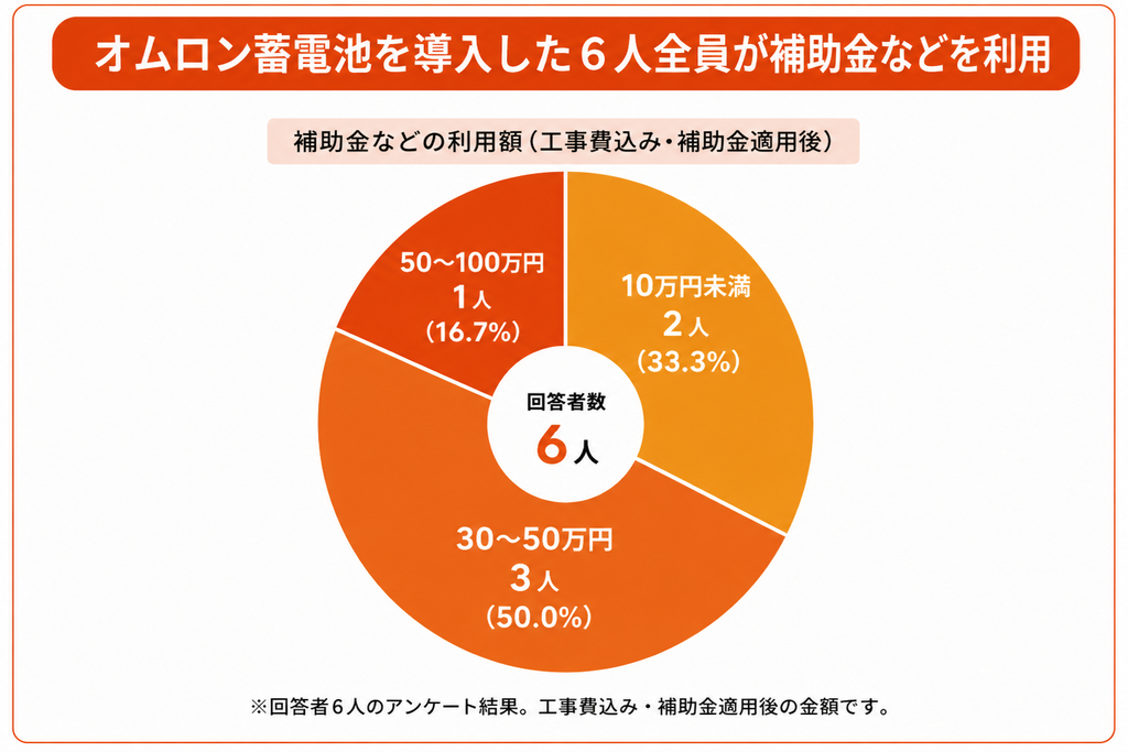 オムロン蓄電池を導入した6人全員が補助金などを利用
