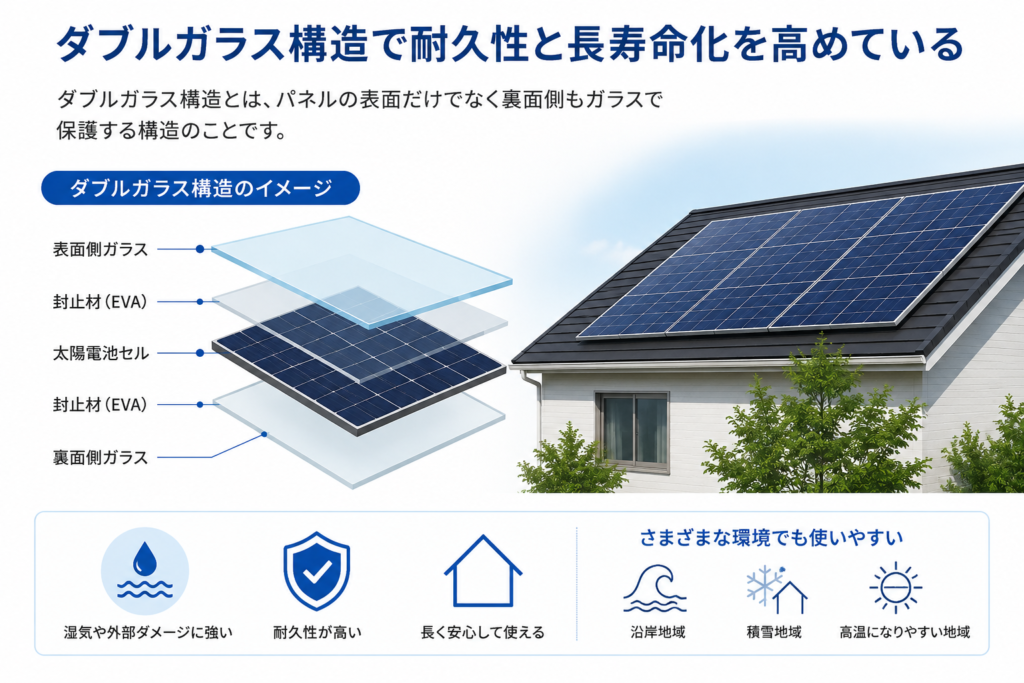 ダブルガラス構造で耐久性と長寿命化を高めている