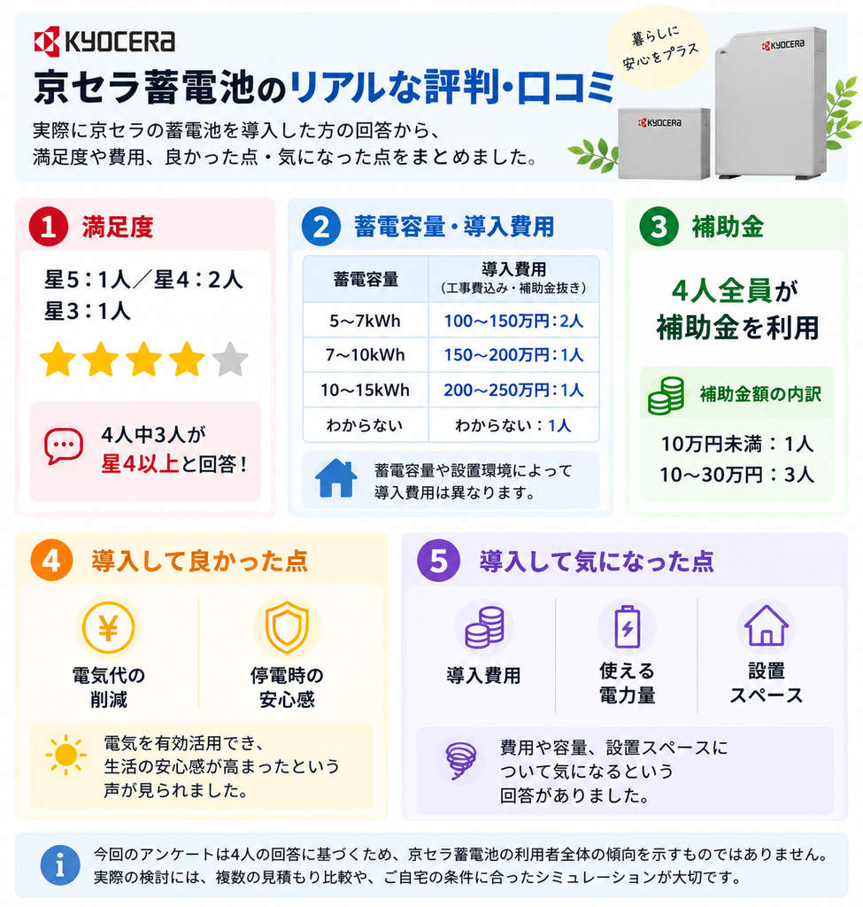 【独自アンケート実施】京セラ蓄電池のリアルな評判・口コミ
