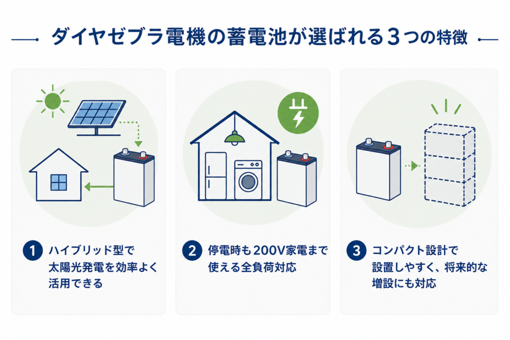 ダイヤゼブラ電機の蓄電池が選ばれる3つの特徴