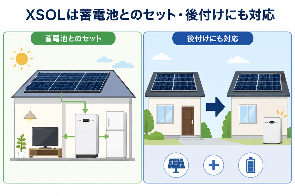 XSOLは蓄電池とのセット・後付けにも対応
