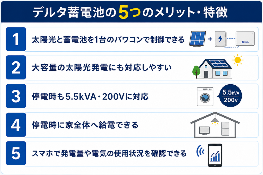 デルタ蓄電池の5つのメリット・特徴